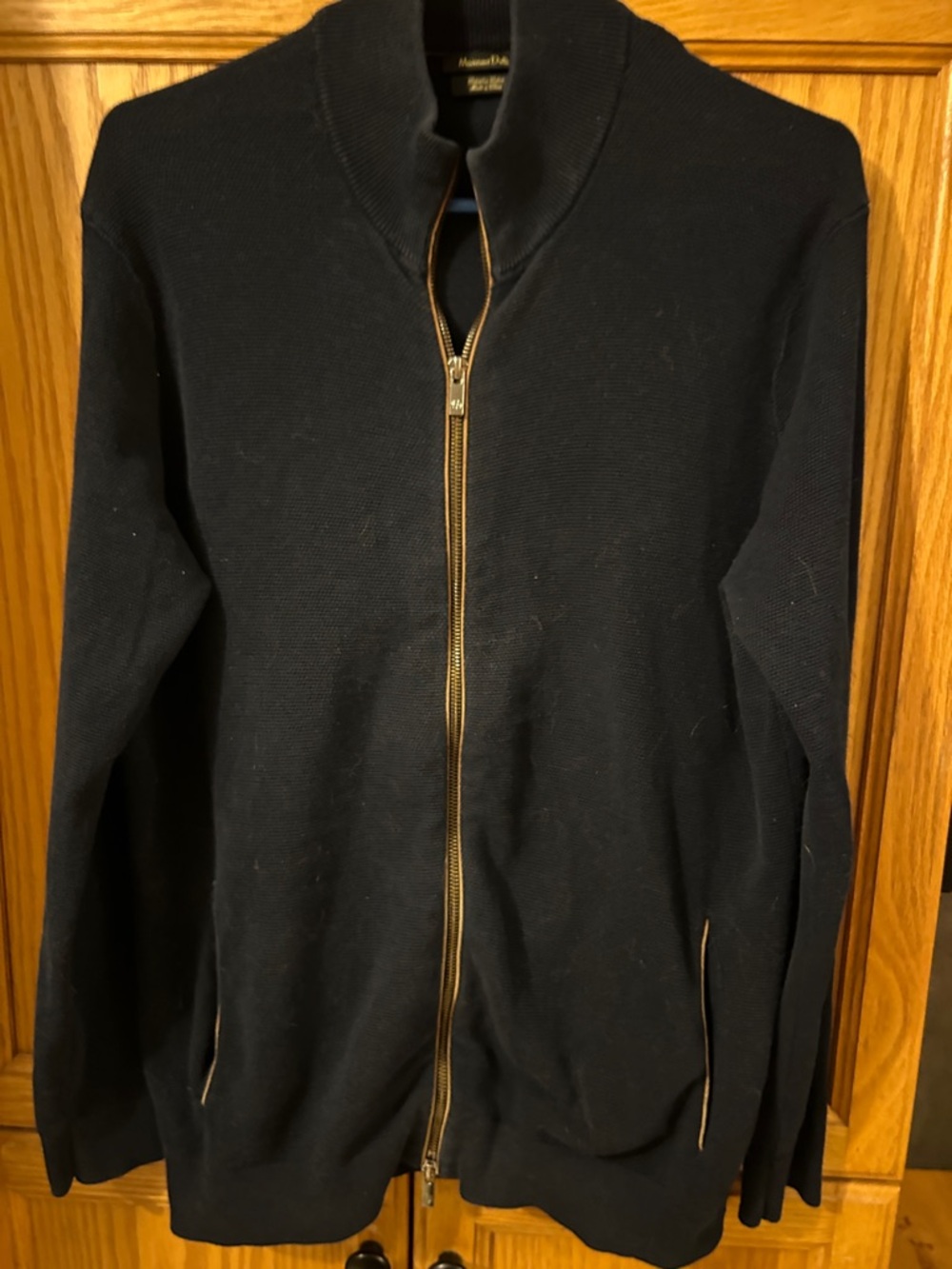 Massimo Dutti Navy Full Zip Knit Sweater with Gold-Tone Zipper